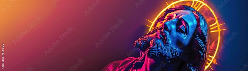 A neon portrait of Jesus with golden accents A neon portrait of Jesus with golden accents