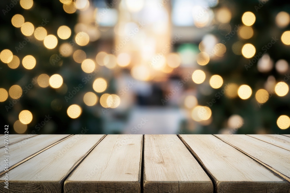 white The empty wooden table top with blur background of Christmas with generative ai white The empty wooden table top with blur background of Christmas with generative ai