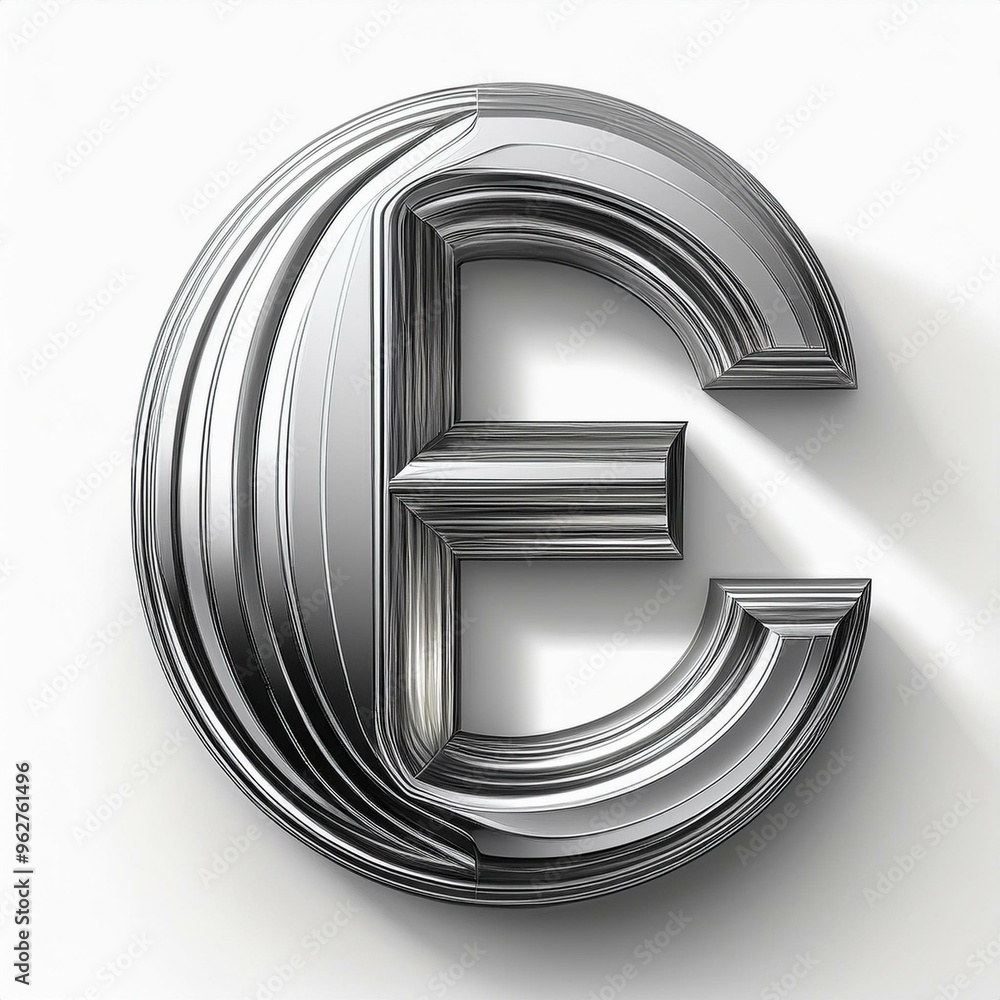 Shiny silver 3d form of letter E isolated on a white background Shiny silver 3d form of letter E isolated on a white background