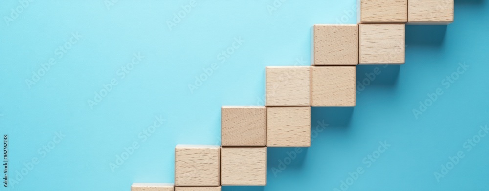 Wooden Blocks Stairs Upward, Concept of Growth and Success Wooden Blocks Stairs Upward, Concept of Growth and Success