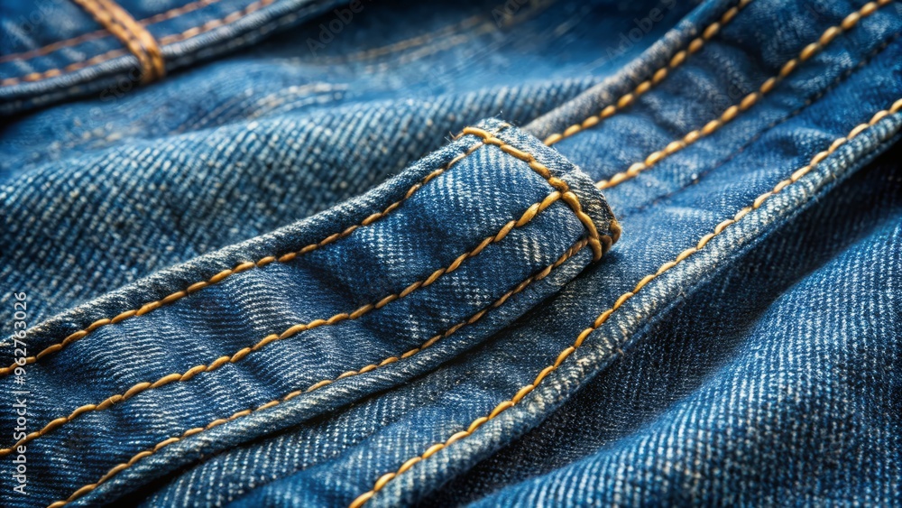 Worn And Faded Denim Fabric With Visible Stitching, Creating A Classic And Timeless Look Worn And Faded Denim Fabric With Visible Stitching, Creating A Classic And Timeless Look