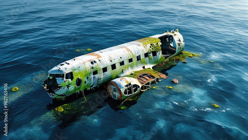 Wallpaper Mural Aerial View of a Plane Wreck in the Ocean: Dramatic Perspective from Above Torontodigital.ca