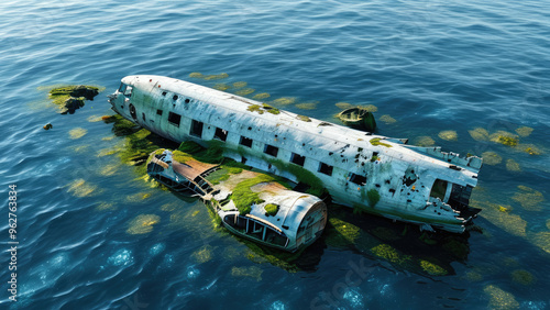 Wallpaper Mural Aerial View of a Plane Wreck in the Ocean: Dramatic Perspective from Above Torontodigital.ca