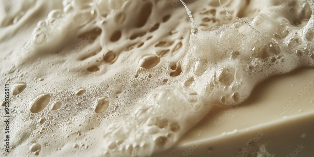 Close up of white foamy liquid. Close up of white foamy liquid.