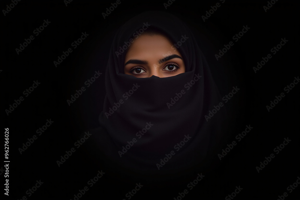 a girl in niqab in a dark room with only eyes and niqab visible a girl in niqab in a dark room with only eyes and niqab visible