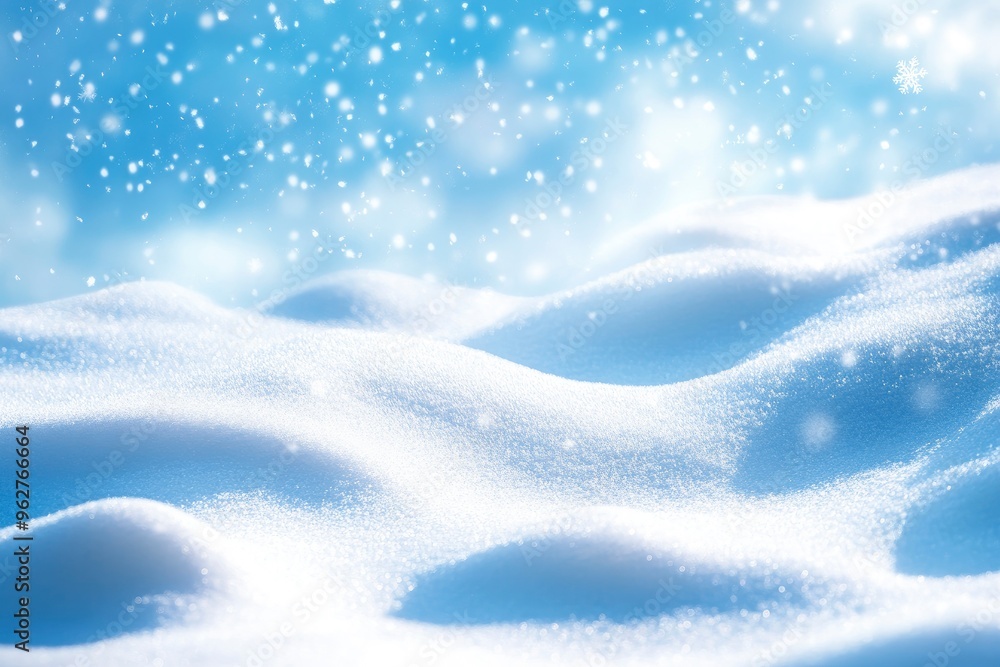 Winter snow background with snowdrifts, with beautiful light and snow flakes on the blue sky in the evening, banner format, copy space with generative ai Winter snow background with snowdrifts, with beautiful light and snow flakes on the blue sky in the evening, banner format, copy space with generative ai