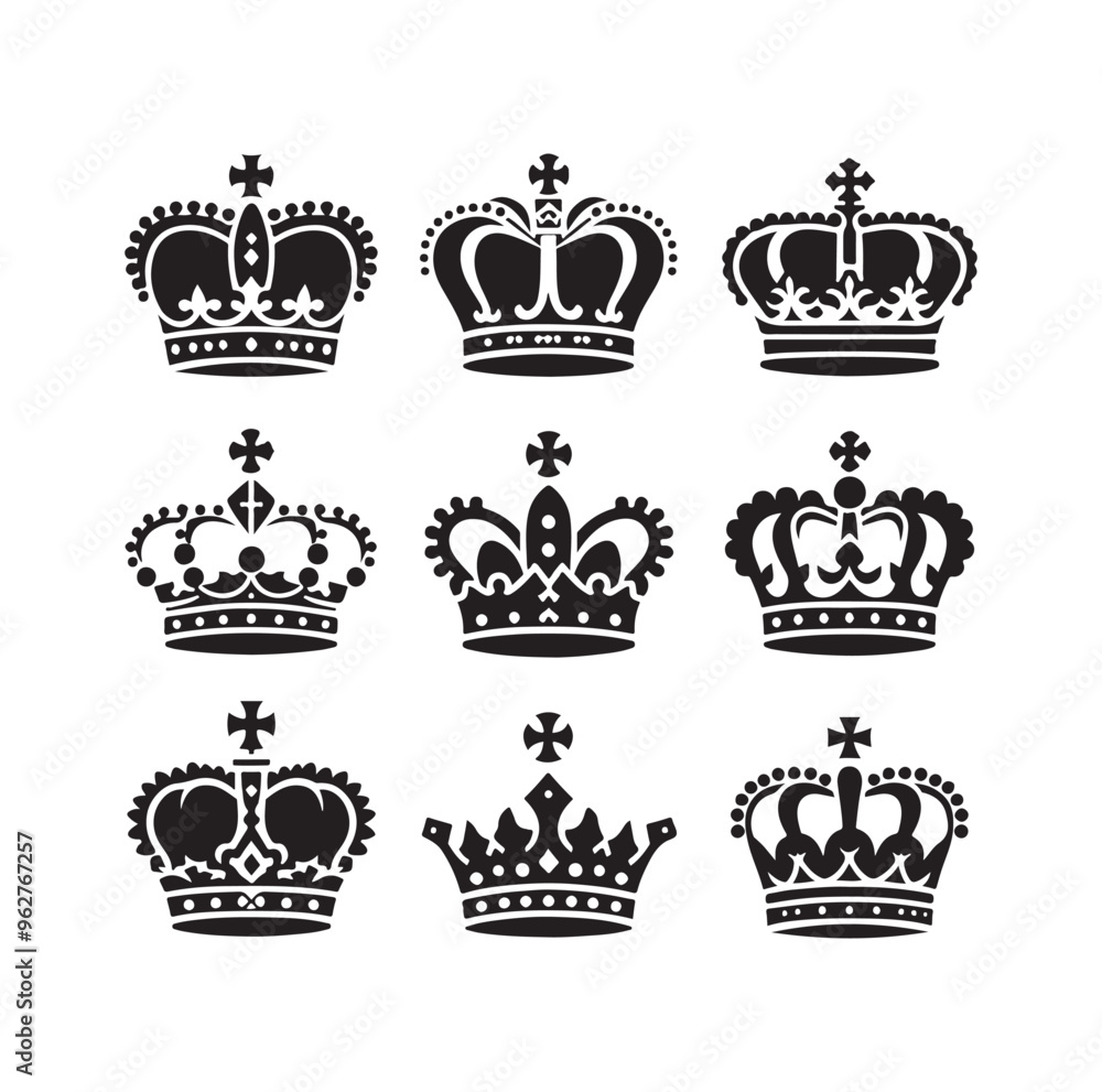 Kings crown icon set silhouette vector illustration Kings crown icon set silhouette vector illustration