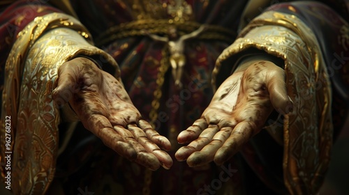 Jesus hands open with golden stigmata