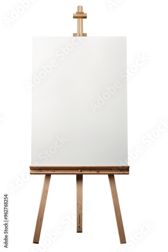 Painting stand wooden brown easel with blank canvas poster board. Generative AI.