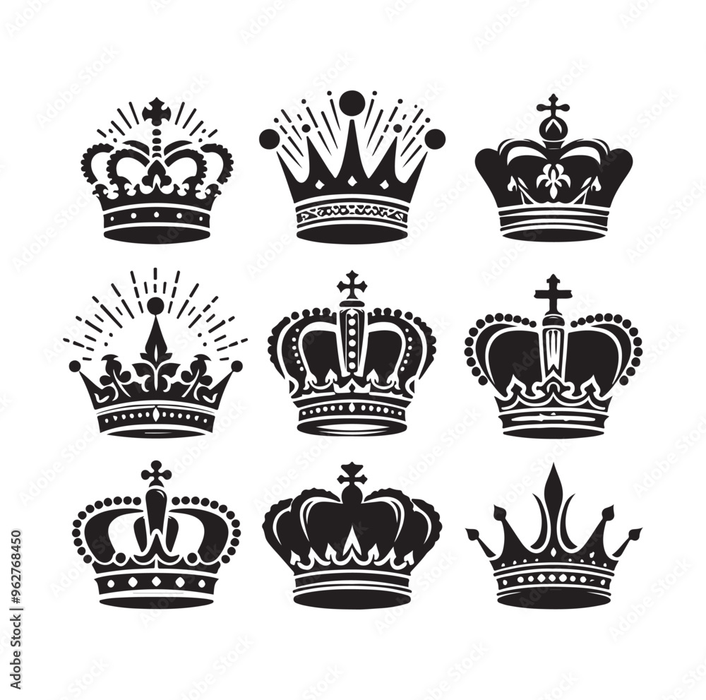 Kings crown icon set silhouette vector illustration Kings crown icon set silhouette vector illustration