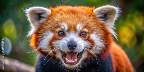 An Angered Red Panda Bares Its Teeth And Glares At The Camera With Intense Eyes And An Aggressive photo