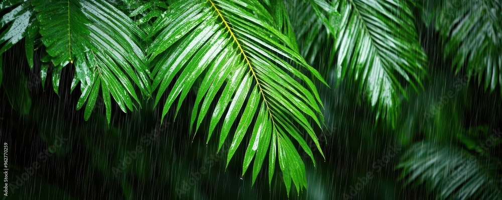 Lush green palm leaves create a tranquil and vibrant atmosphere, perfect for nature-themed projects or backgrounds. Lush green palm leaves create a tranquil and vibrant atmosphere, perfect for nature-themed projects or backgrounds.