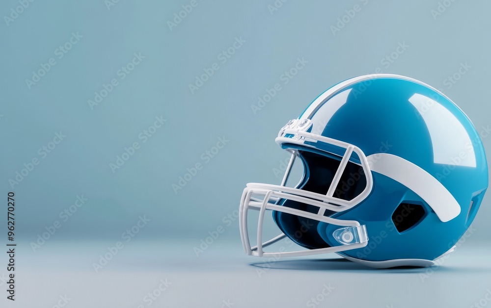 3D render of American football ball and helmet on grey background 3D render of American football ball and helmet on grey background