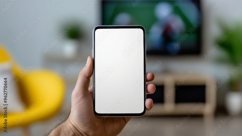 Close-Up of Smartphone with Football TV Background Close-Up of Smartphone with Football TV Background
