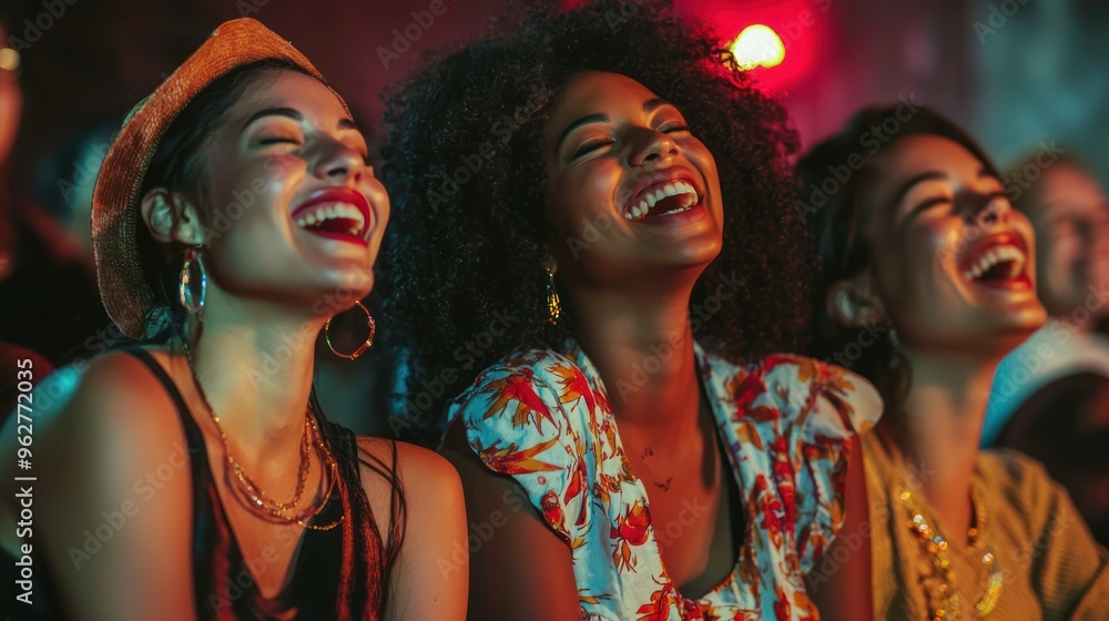 Young women laughing and enjoying a comedy show. Young women laughing and enjoying a comedy show.