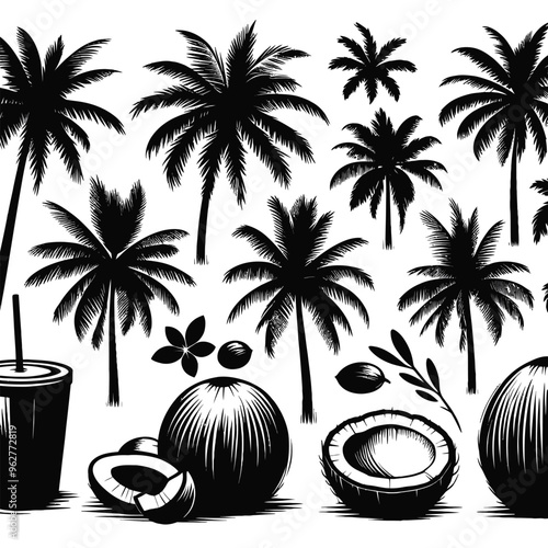 Coconut (Cocos nucifera) Silhouettes