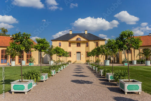 Little trees in the garden of castle Belvedere in Weimar, Germany