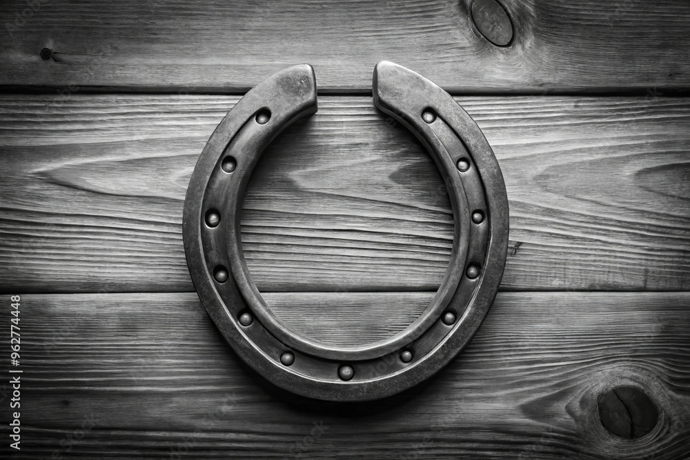 Black And White Graphic Of A Horseshoe With Nail Heads On Outer Rim Black And White Graphic Of A Horseshoe With Nail Heads On Outer Rim