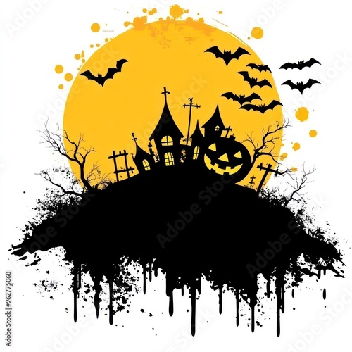 halloween black and yellow simple clipart illustration on a white background