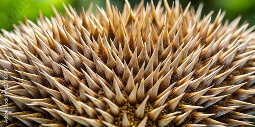 Close-Up Of The Back Of A Hedgehog Showcasing Its Sharp, Protective Quills Arranged In Distinct Rows. photo