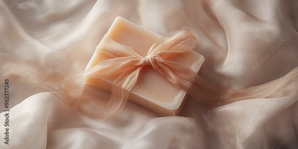 A gift wrapped in a delicate, sheer ribbon. A gift wrapped in a delicate, sheer ribbon.
