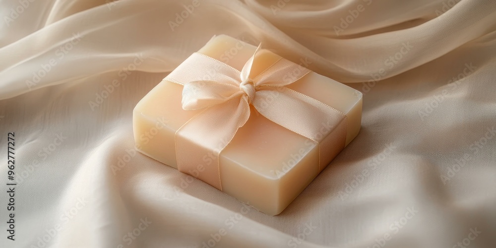 Beige soap bar with a satin ribbon. Beige soap bar with a satin ribbon.