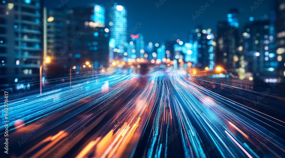 Abstract Cityscape with Blurred Lights and Motion Lines Abstract Cityscape with Blurred Lights and Motion Lines