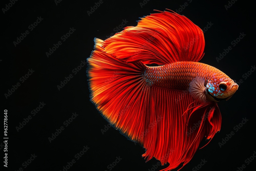 Fototapeta premium Mystic portrait of Halfmoon Betta Fish, isolated on black background