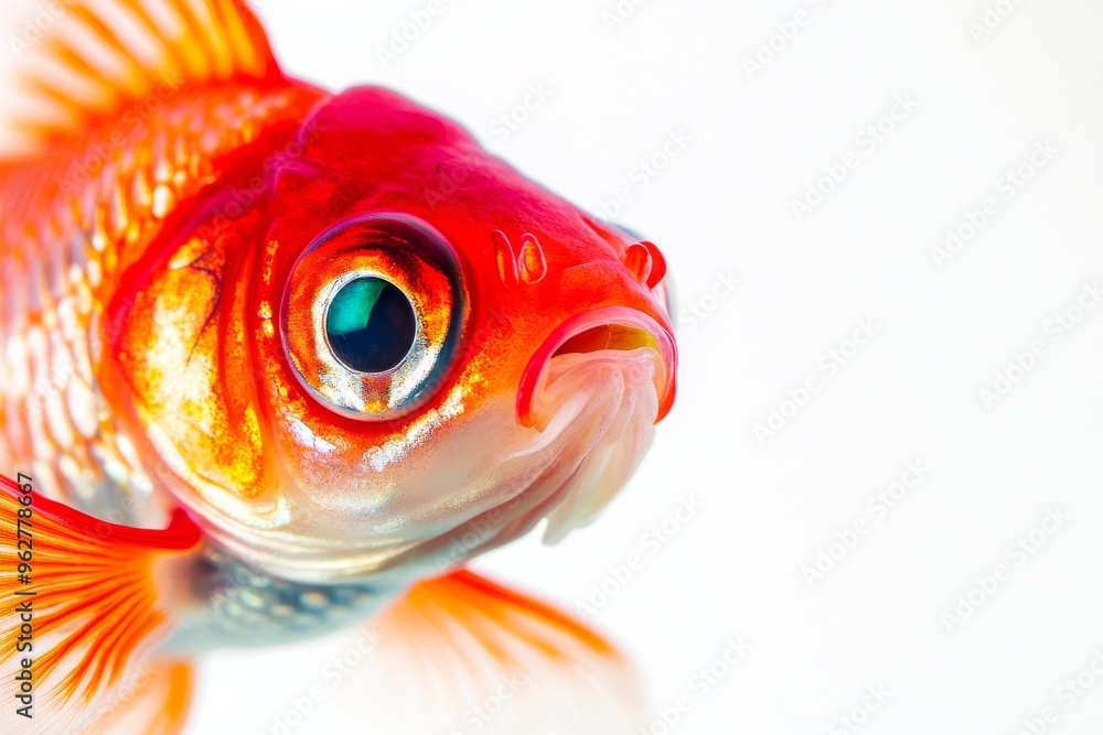 Mystic portrait of Bubble Eye Goldfish in studio, isolated on white background Mystic portrait of Bubble Eye Goldfish in studio, isolated on white background