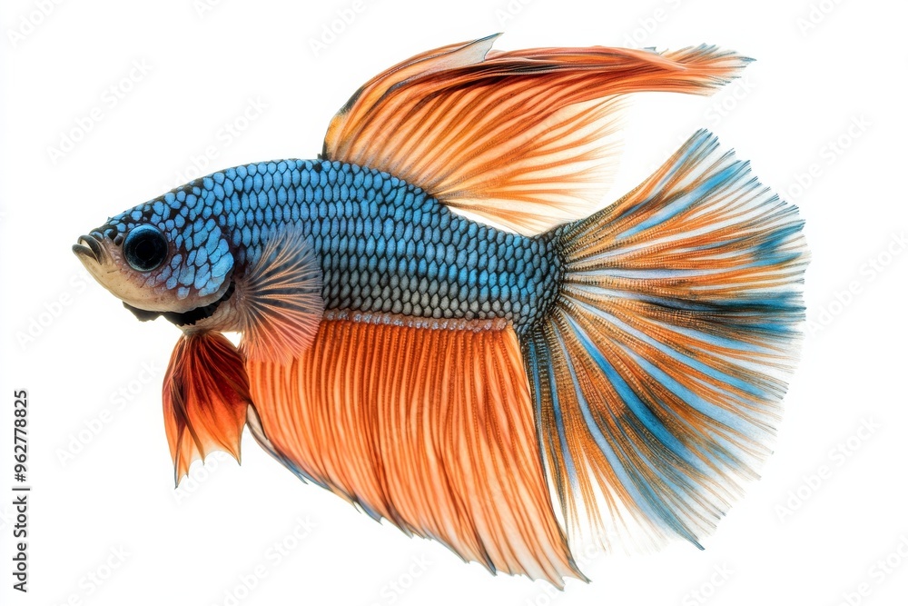 Fototapeta premium the beside view Halfmoon Betta Fish, Isolated on White Background