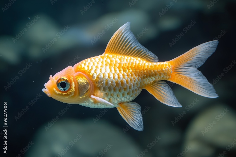 the beside view Bubble Eye Goldfish, Isolated on dark Background the beside view Bubble Eye Goldfish, Isolated on dark Background