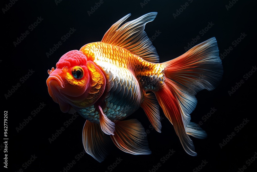 Mystic portrait of Oranda Goldfish, isolated on black background Mystic portrait of Oranda Goldfish, isolated on black background