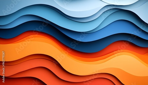 Abstract 3D Wavy Background with Blue and Orange Layers