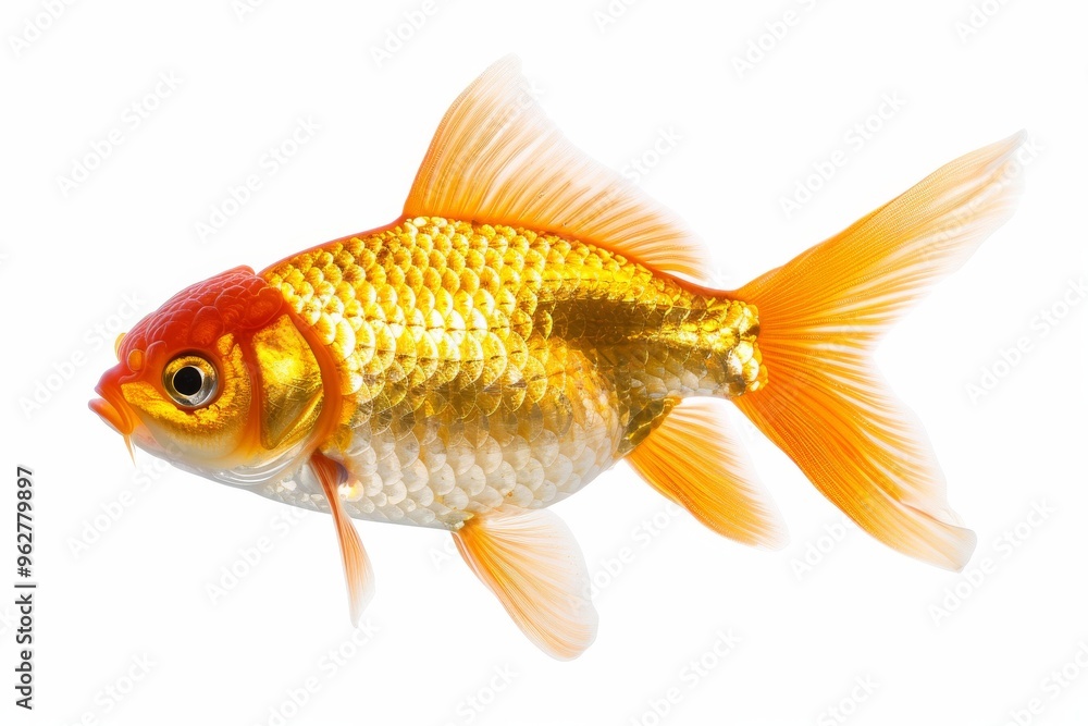 the beside view Comet Goldfish, Isolated on White Background the beside view Comet Goldfish, Isolated on White Background
