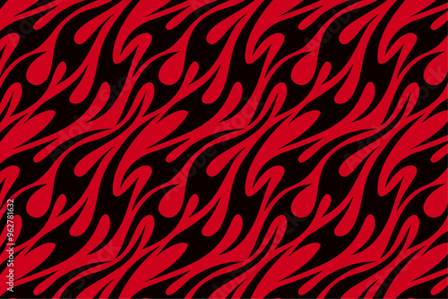 vintage fire red dark tribal seamless pattern for merchandise and packaging. abstract tattoo fire pattern on black background. groovy flaming pattern. retro red flame seamless pattern