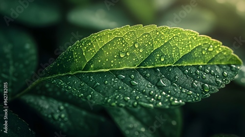 Closeup of a Green Leaf with Water Droplets - Nature Photography