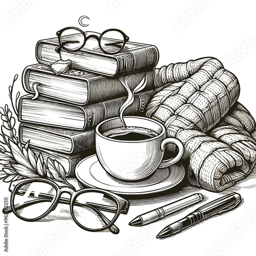 Coffee and Books coloring page 
