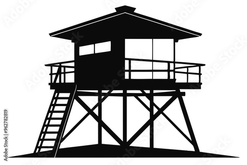 
Lifeguard tower Silhouette vector, Safeguard tower black on a white background.
