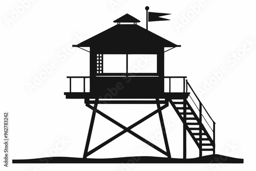 
Lifeguard tower Silhouette vector, Safeguard tower black on a white background.
