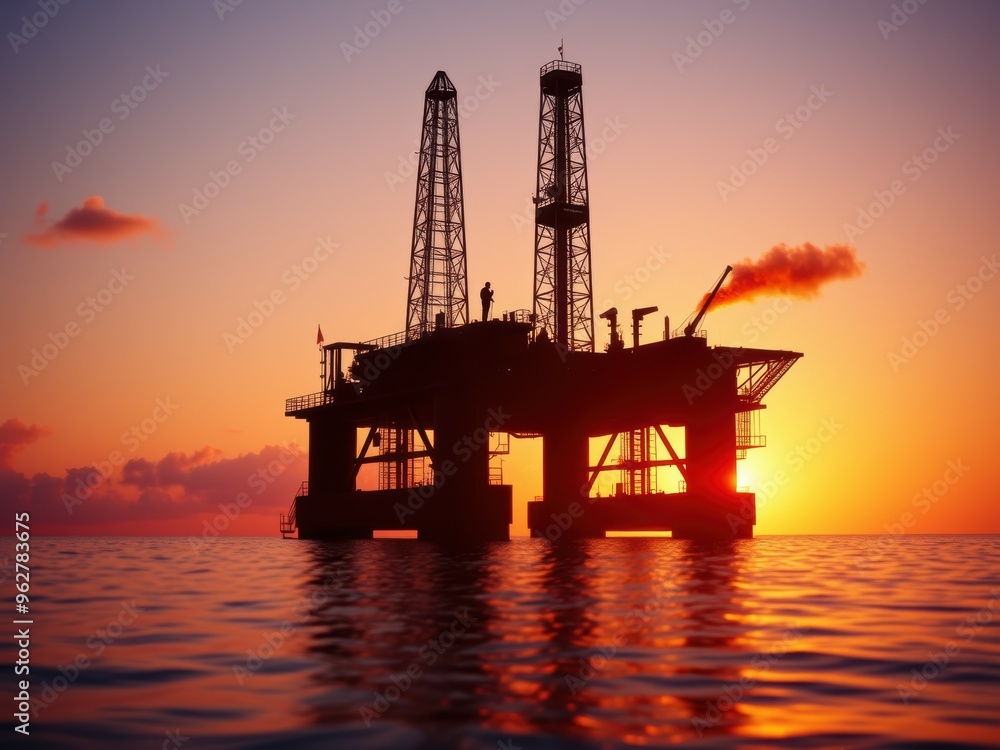 Offshore Oil Rig Silhouette at Sunset Offshore Oil Rig Silhouette at Sunset