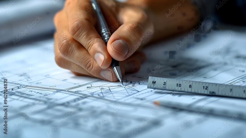 Architect architecture engineer design person closeup hand pencil pen drawing sketch working blueprint paper on desk table, construction industry occupation planning technology professional concept Architect architecture engineer design person closeup hand pencil pen drawing sketch working blueprint paper on desk table, construction industry occupation planning technology professional concept