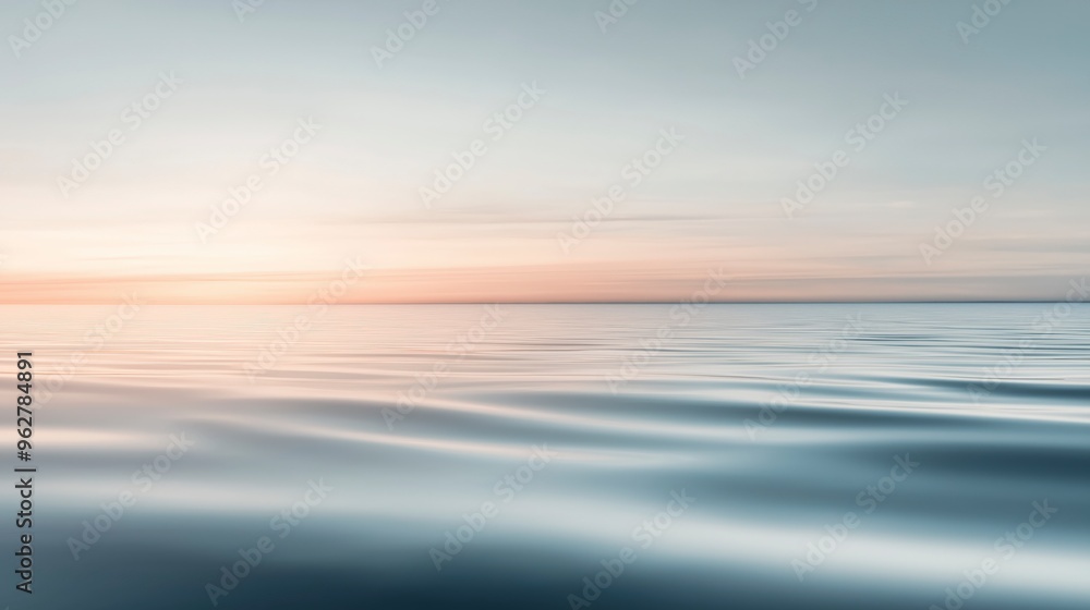 Fototapeta premium Calm, serene seascape with a soft, pink-hued sky at sunset.