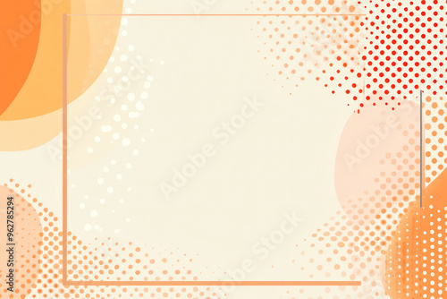 Tangelo theme card with central text frame and polka dot pattern background, featuring a modern, minimalistic border with bright natural lighting for a stylish and vibrant design