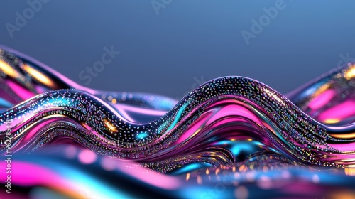 Wallpaper Mural A vibrant abstract scene featuring flowing metallic waves in pink, blue, and purple, adorned with a sparkling texture that creates a futuristic, dynamic feel. Torontodigital.ca