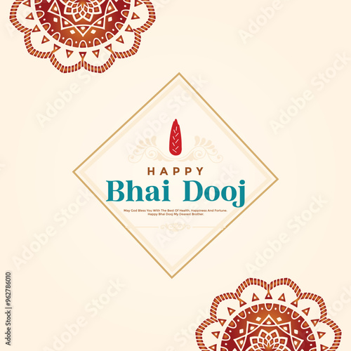 Bhai Dooj, Bhaubeej, Bhai Tika, Bhai Phonta indian festival of Happy Bhai Dooj celebrated during the Diwali  decoration with traditional indian mandala banner,poster,social media post template photo