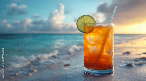 Summer Beach Drink with Ice and Lime Illustration