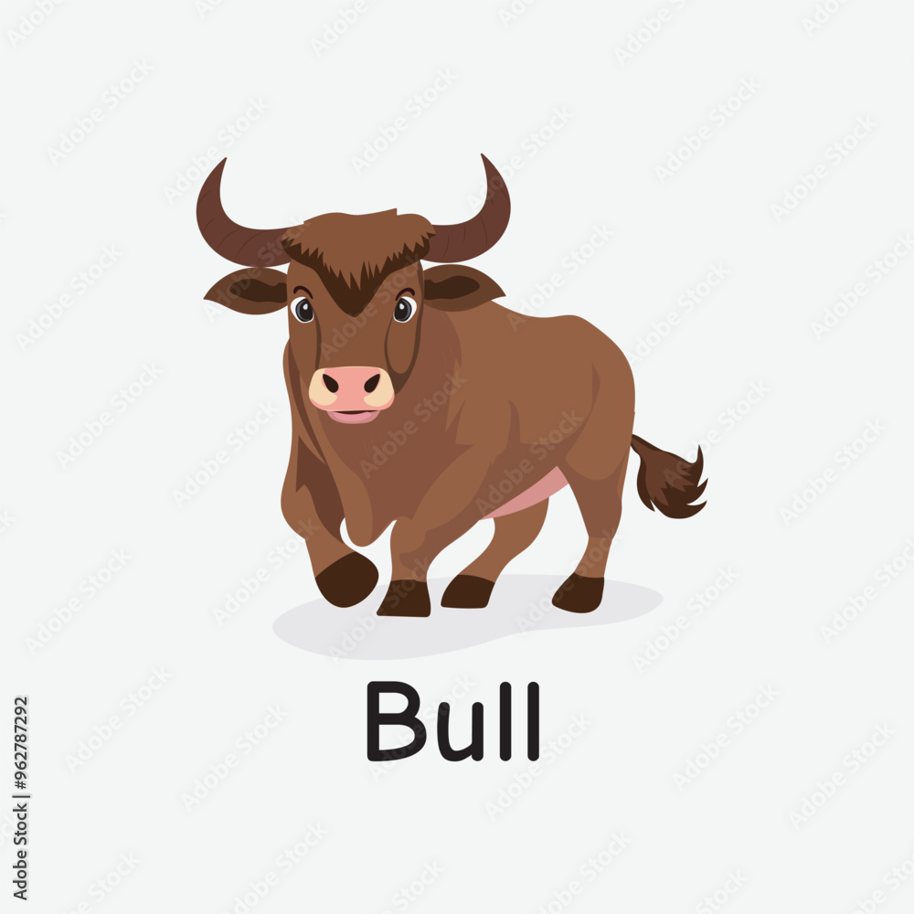 Bull Cartoon Vector Illustration for Kids Learning, Posters, Cards, and Sublimation Prints on White Background Bull Cartoon Vector Illustration for Kids Learning, Posters, Cards, and Sublimation Prints on White Background