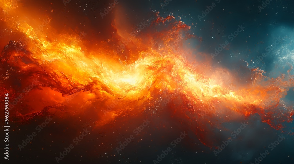 Abstract fiery nebula with smoke and stars in dark space. Abstract fiery nebula with smoke and stars in dark space.