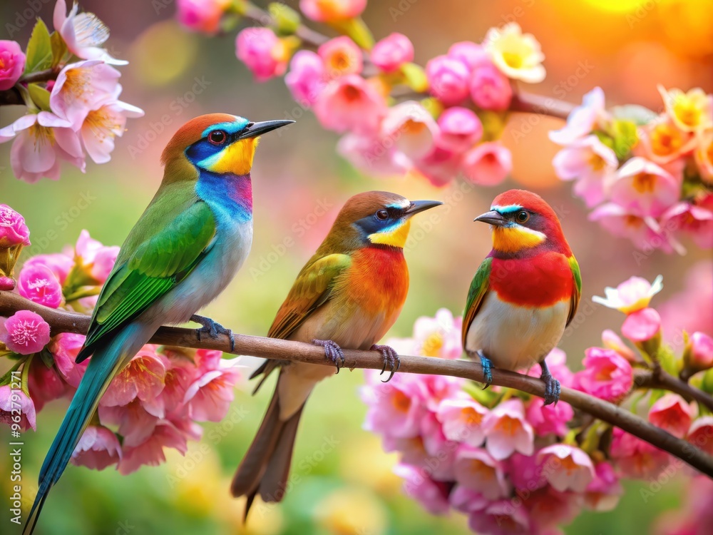 Vibrant And Serene Stock Photo Featuring Delicate Flowers In Full Bloom, Adorned With The Graceful Presence Of Colorful Vibrant And Serene Stock Photo Featuring Delicate Flowers In Full Bloom, Adorned With The Graceful Presence Of Colorful