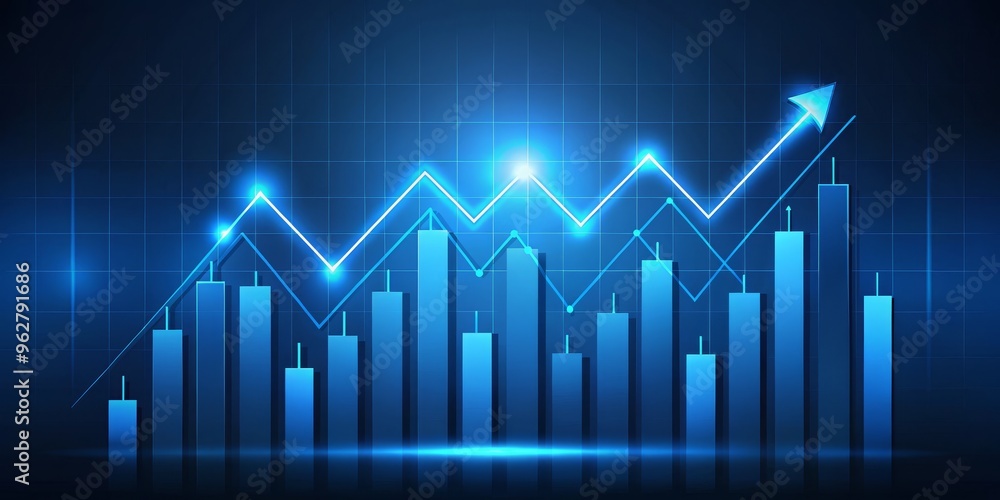 Blue and White Upward Trend Graph on a Grid, financial , chart, success Blue and White Upward Trend Graph on a Grid, financial , chart, success